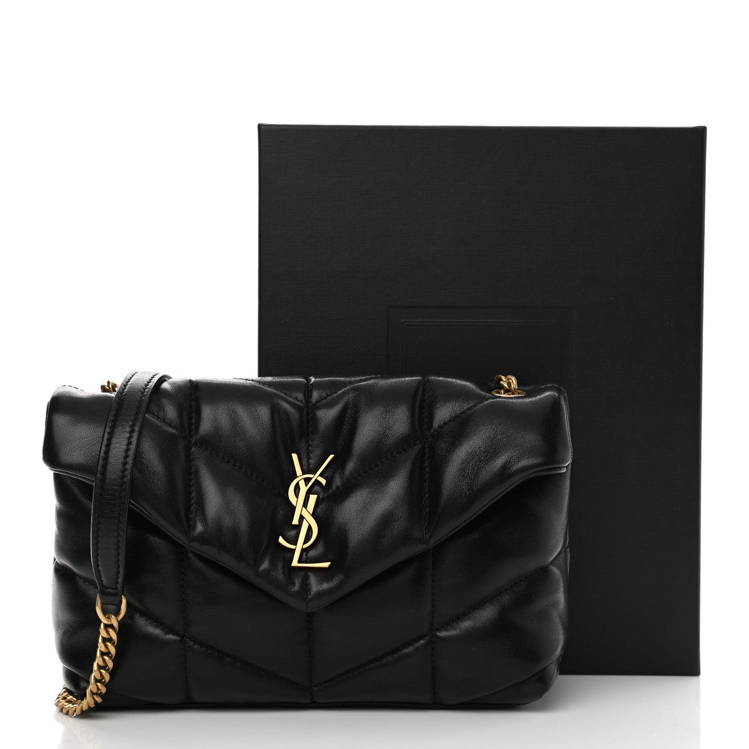 Saint Laurent Lambskin Quilted Toy Loulou Puffer Monogram Chain Satchel Black 11 of 11