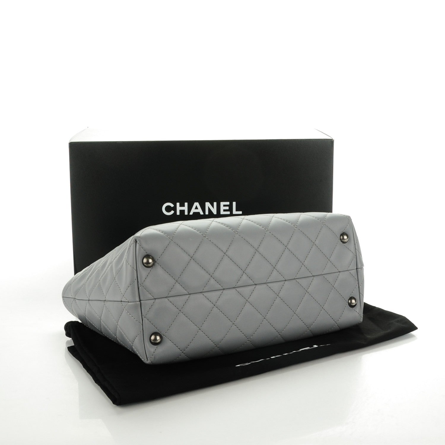 Chanel Calfskin Quilted Small Shopping In Chains Tote Light Grey 4 of 8