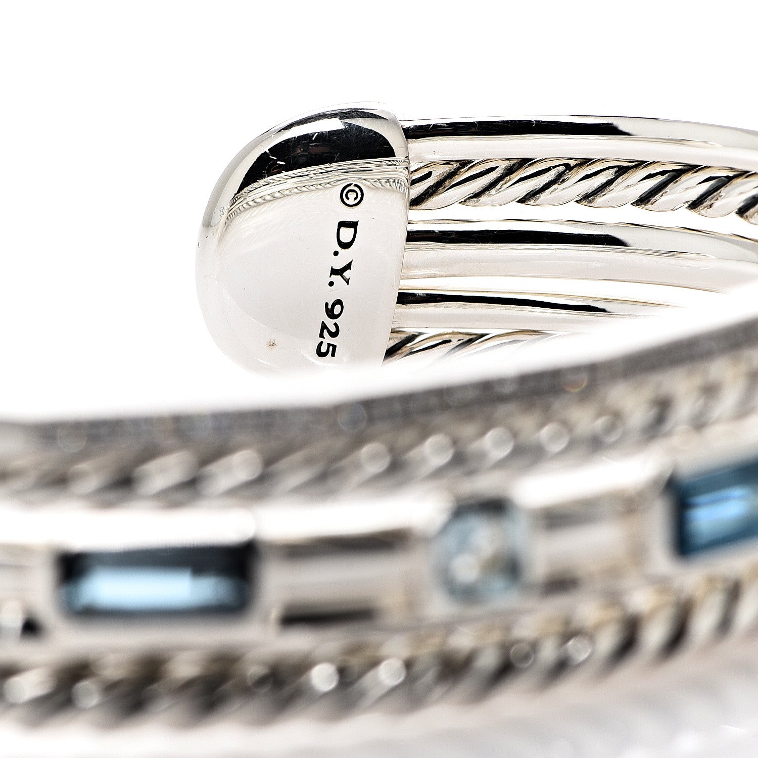 David Yurman Sterling Silver Diamond Hampton Blue Topaz 16.5mm Stax Color Cuff Bracelet 3 of 4