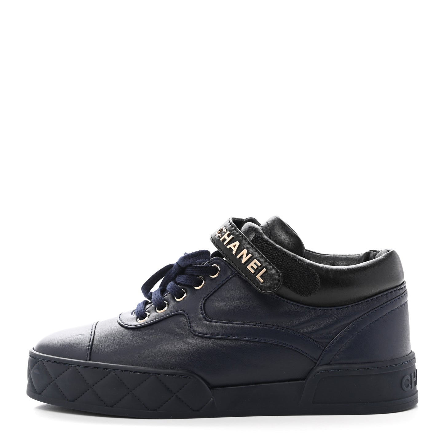 Lambskin Logo Strap Sneakers 38.5 Blue Black