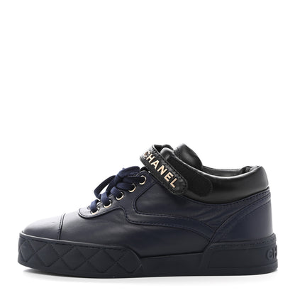 Chanel Lambskin Logo Strap Sneakers 38.5 Blue Black 1 of 9