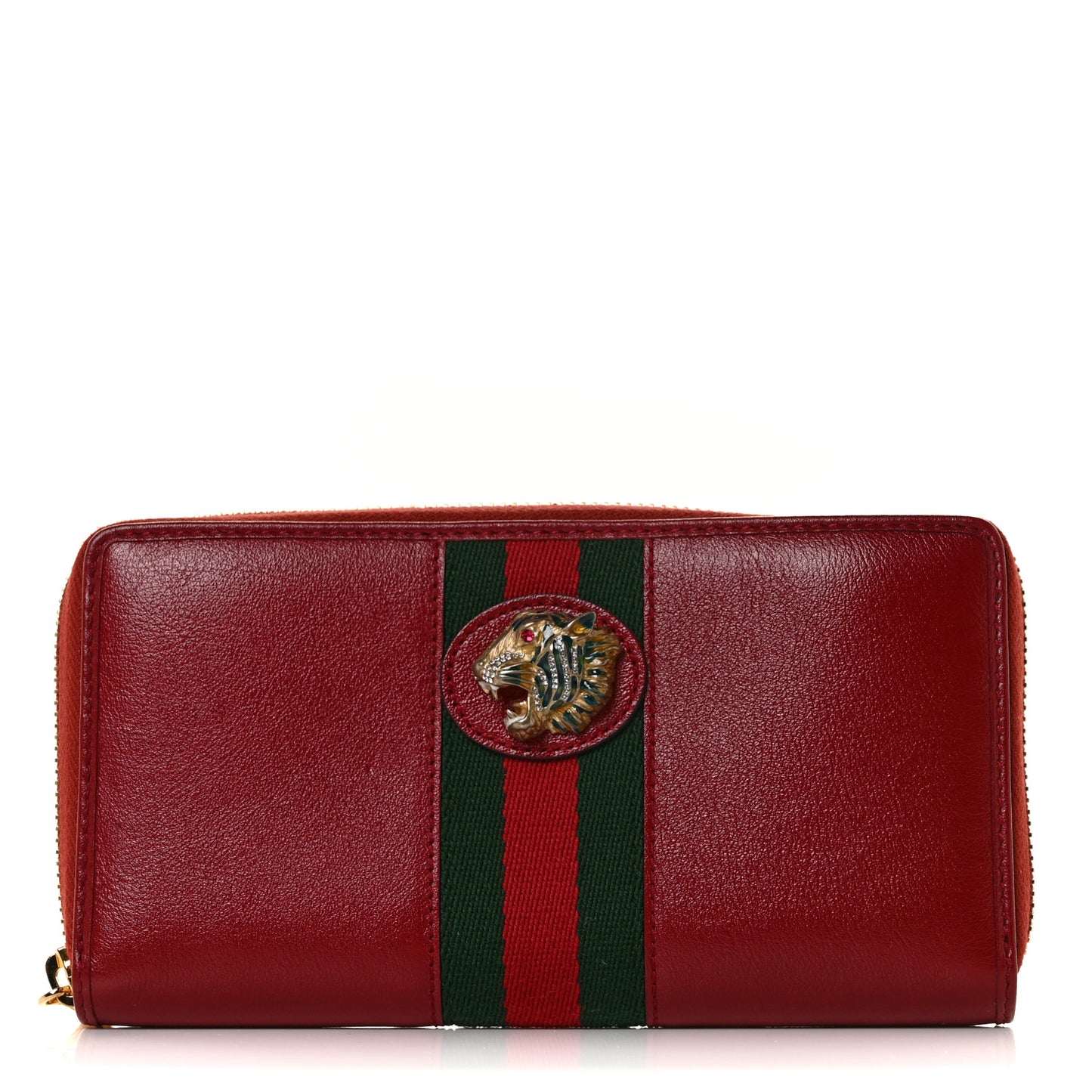 Calfskin Web Rajah Zip Around Wallet Romantic Cherry