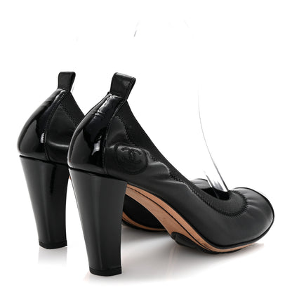 Chanel Lambskin Patent CC Elastic Cap Toe Ballerina Pumps 36 Black 5 of 10