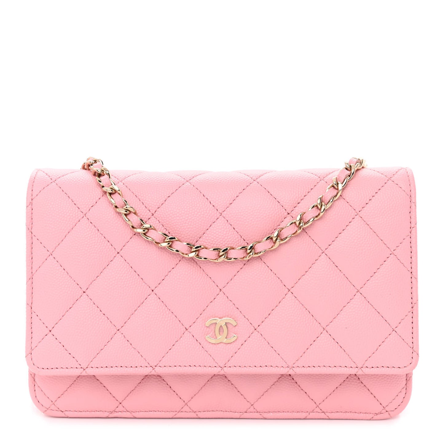 Caviar Quilted Wallet on Chain WOC Light Pink