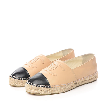 Chanel Lambskin CC Espadrilles 38 Beige Black 3 of 13