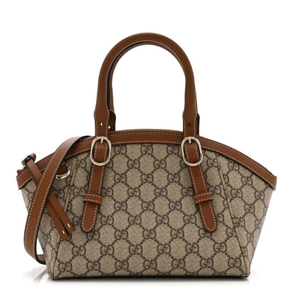 Gucci GG Supreme Monogram Emblem Small Top Handle Tote Bag Beige Dark Brown 1 of 11