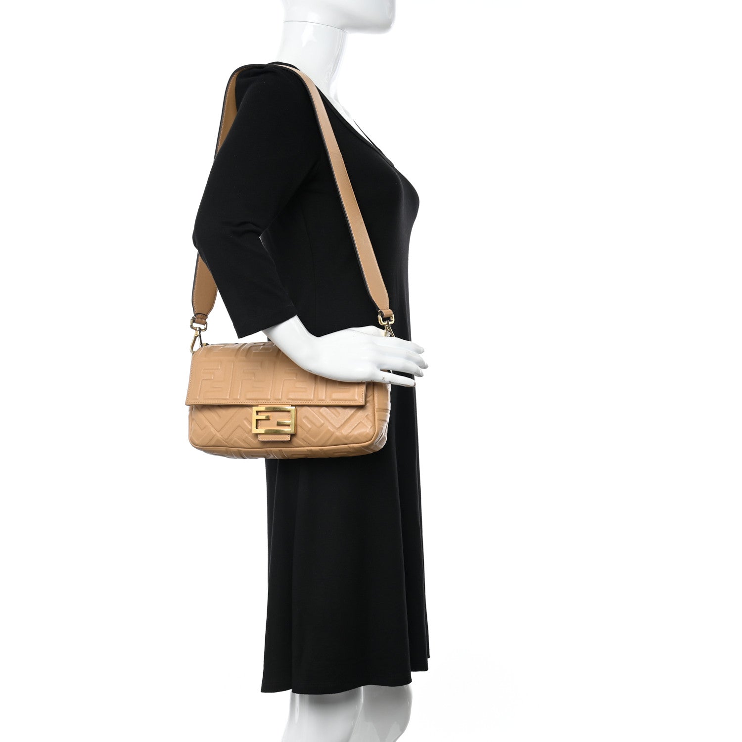 Fendi Nappa FF 1974 Embossed Baguette Miele Scuro 3 of 11
