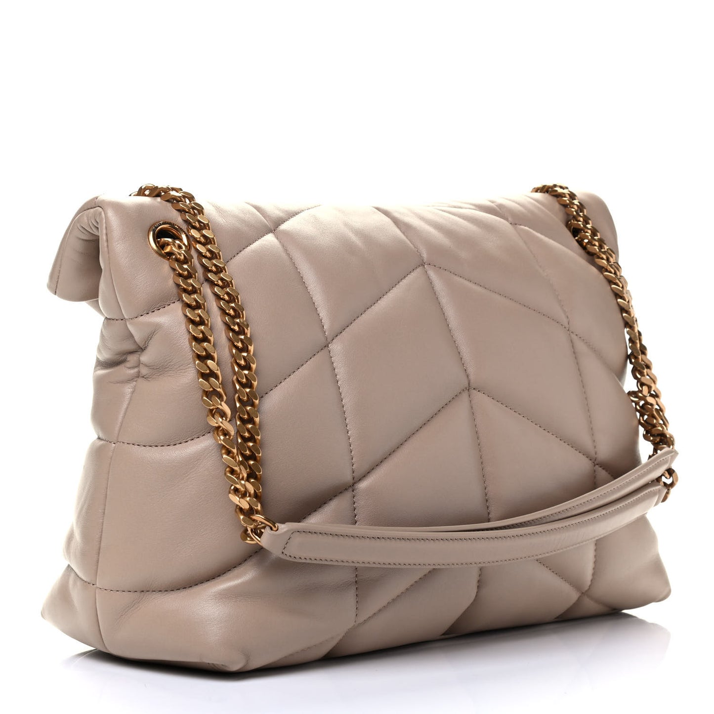 Lambskin Quilted Medium Loulou Puffer Monogram Chain Satchel Dark Beige