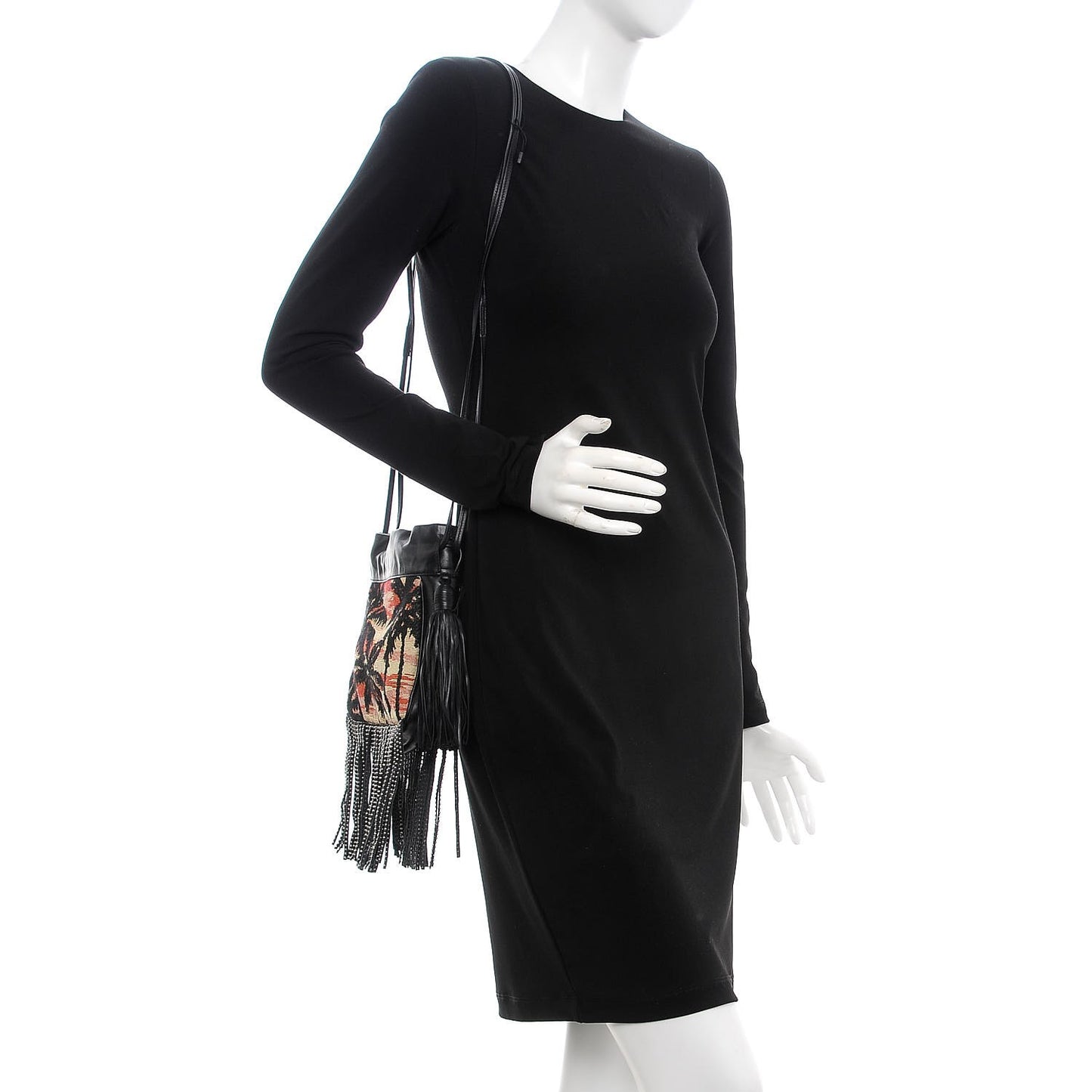 Jacquard Leather Small Fringed Sunset Helena Bucket Bag