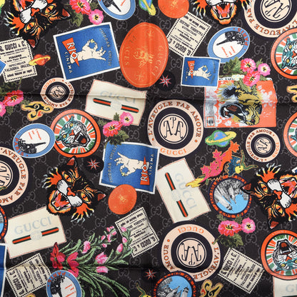 Gucci Silk Twill Monogram Courrier Square Scarf Black Light Grey 2 of 4