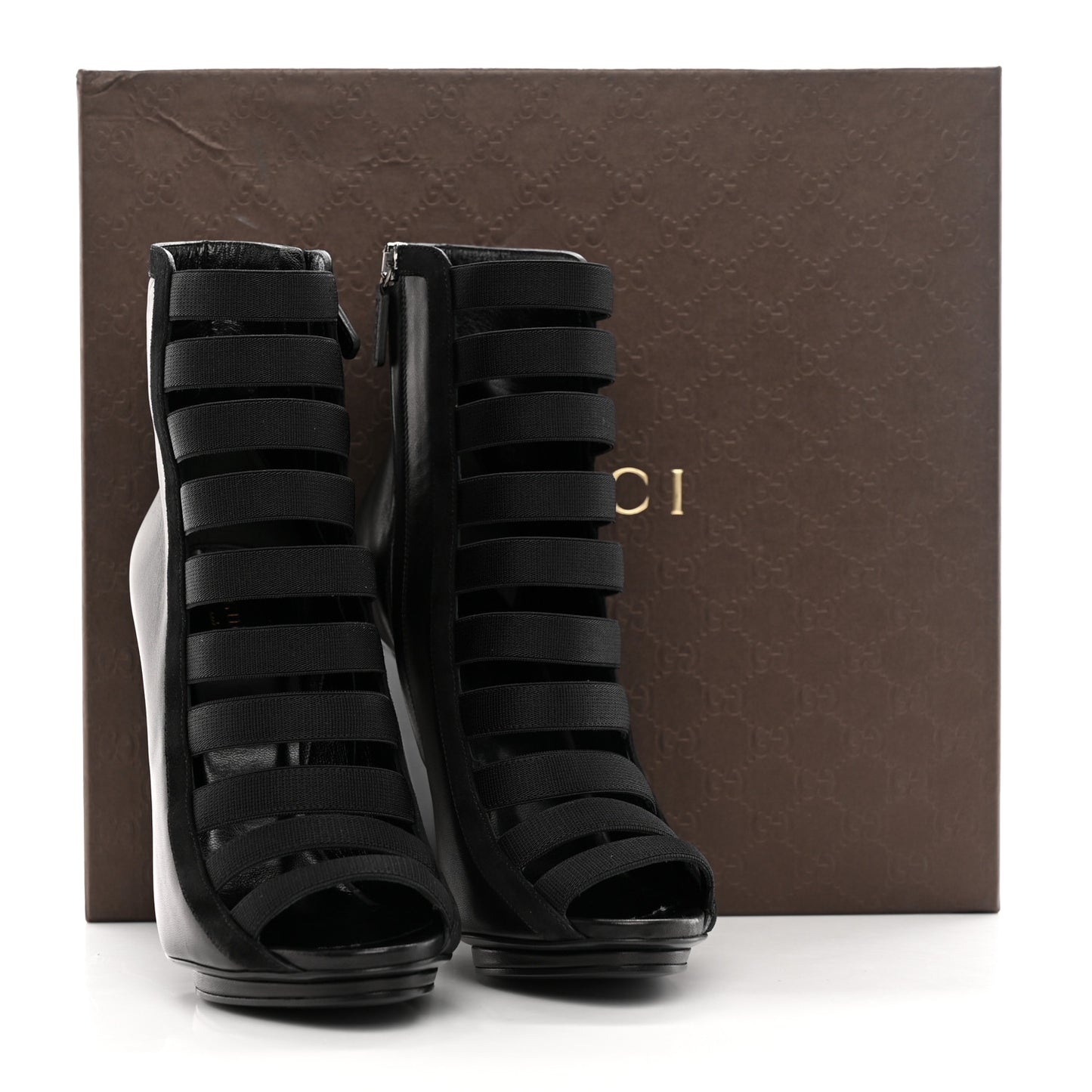 Nappa Kid Scamosciato Elastic Olimpia Open Toe Booties 37.5 Black