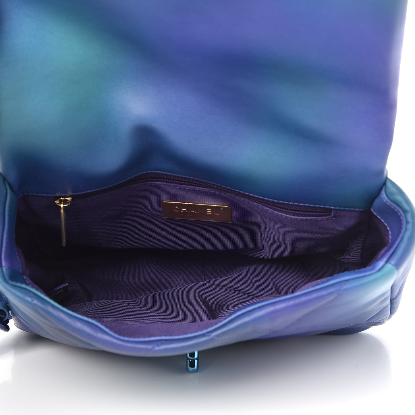 Tie Dye Calfskin Quilted Medium Chanel 19 Flap Blue Purple