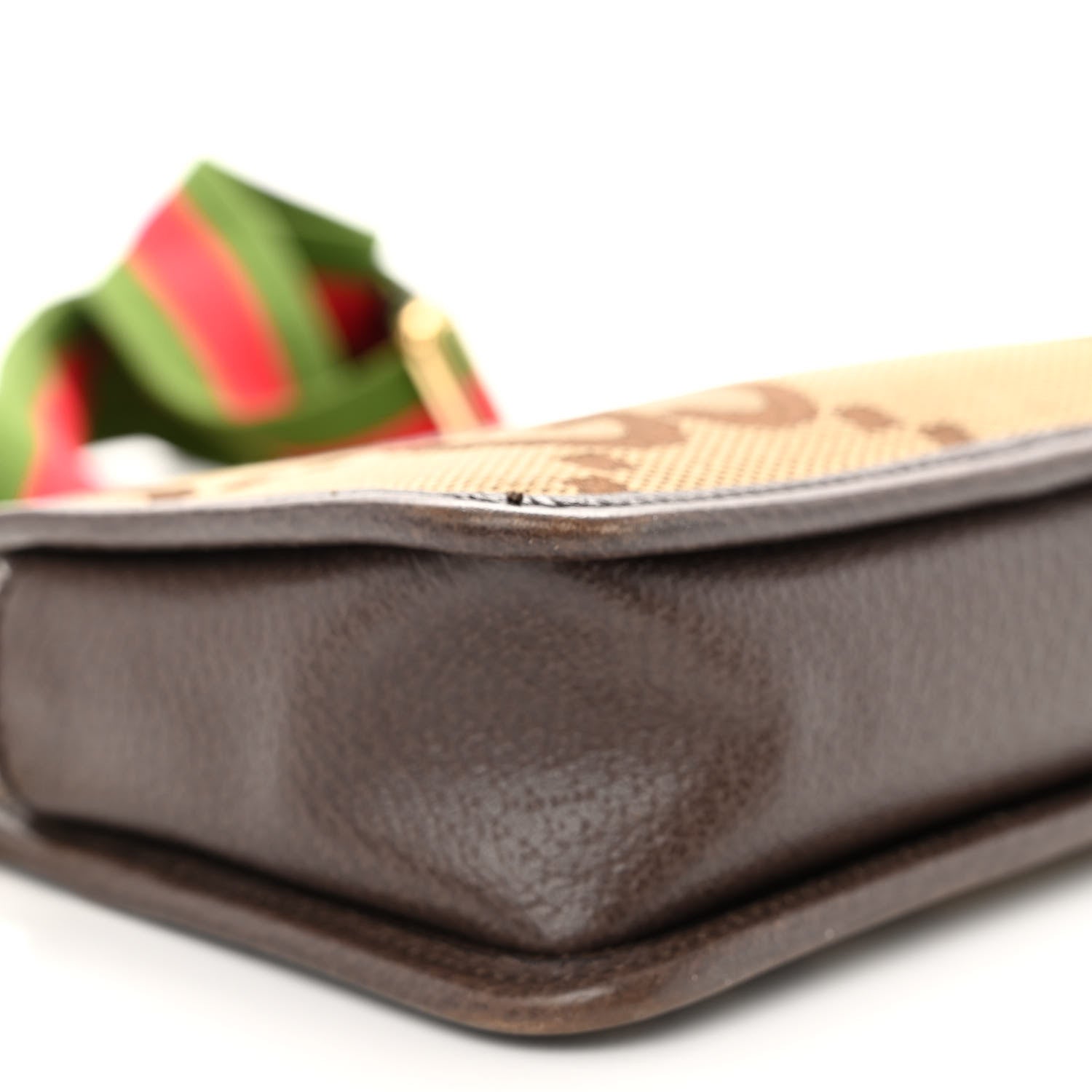 Gucci Monogram Jumbo GG Textured Dollar Calfskin Web Mini Crossbody Bag Camel Ebony New Acero 8 of 11