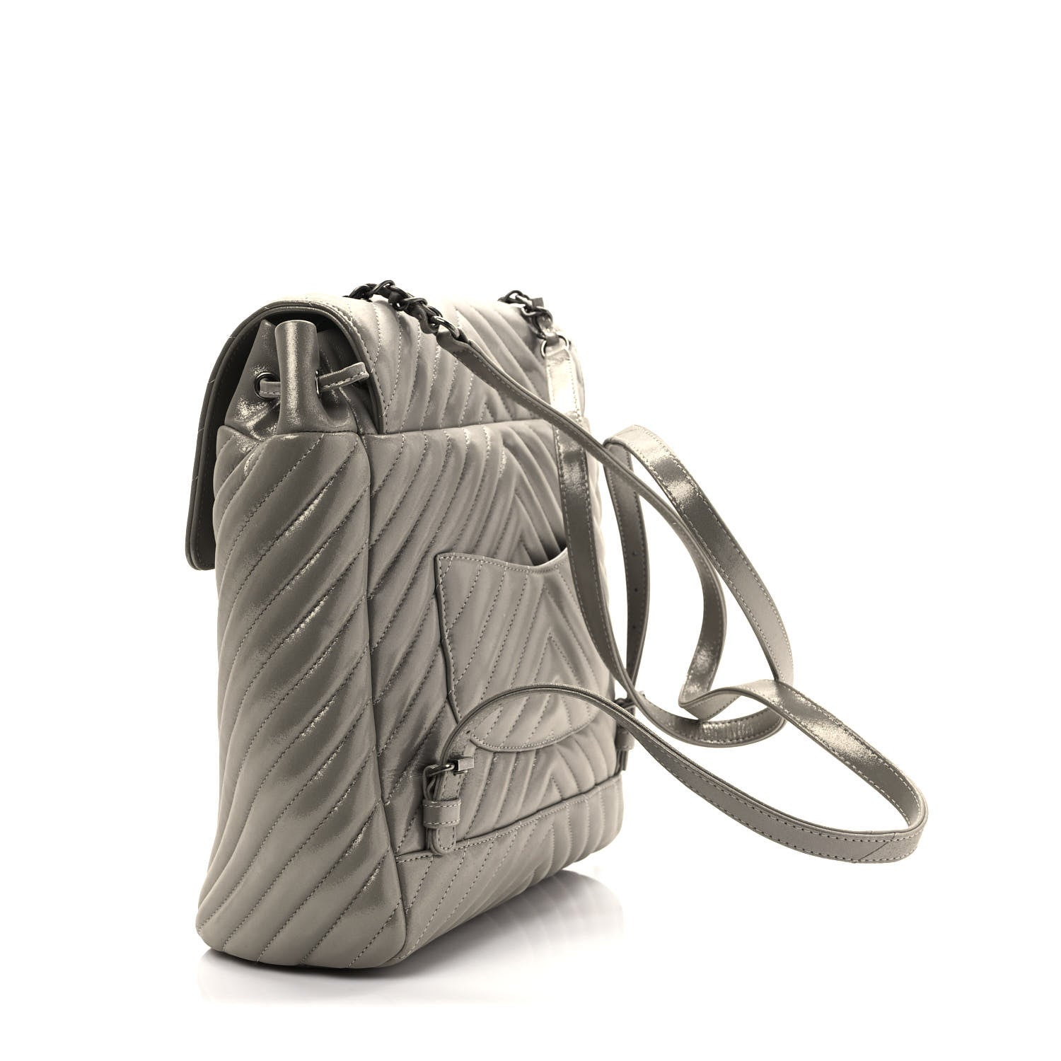 Chanel Iridescent Calfskin Chevron Quilted Small Urban Spirit Backpack Silver 3 of 8