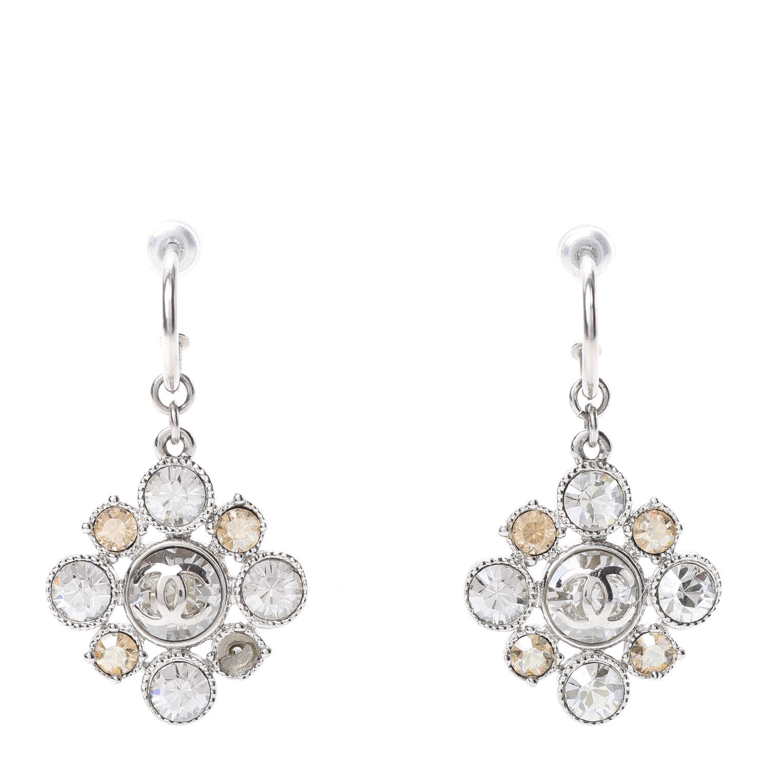 Chanel Crystal CC Dangle Earrings Silver 1 of 6
