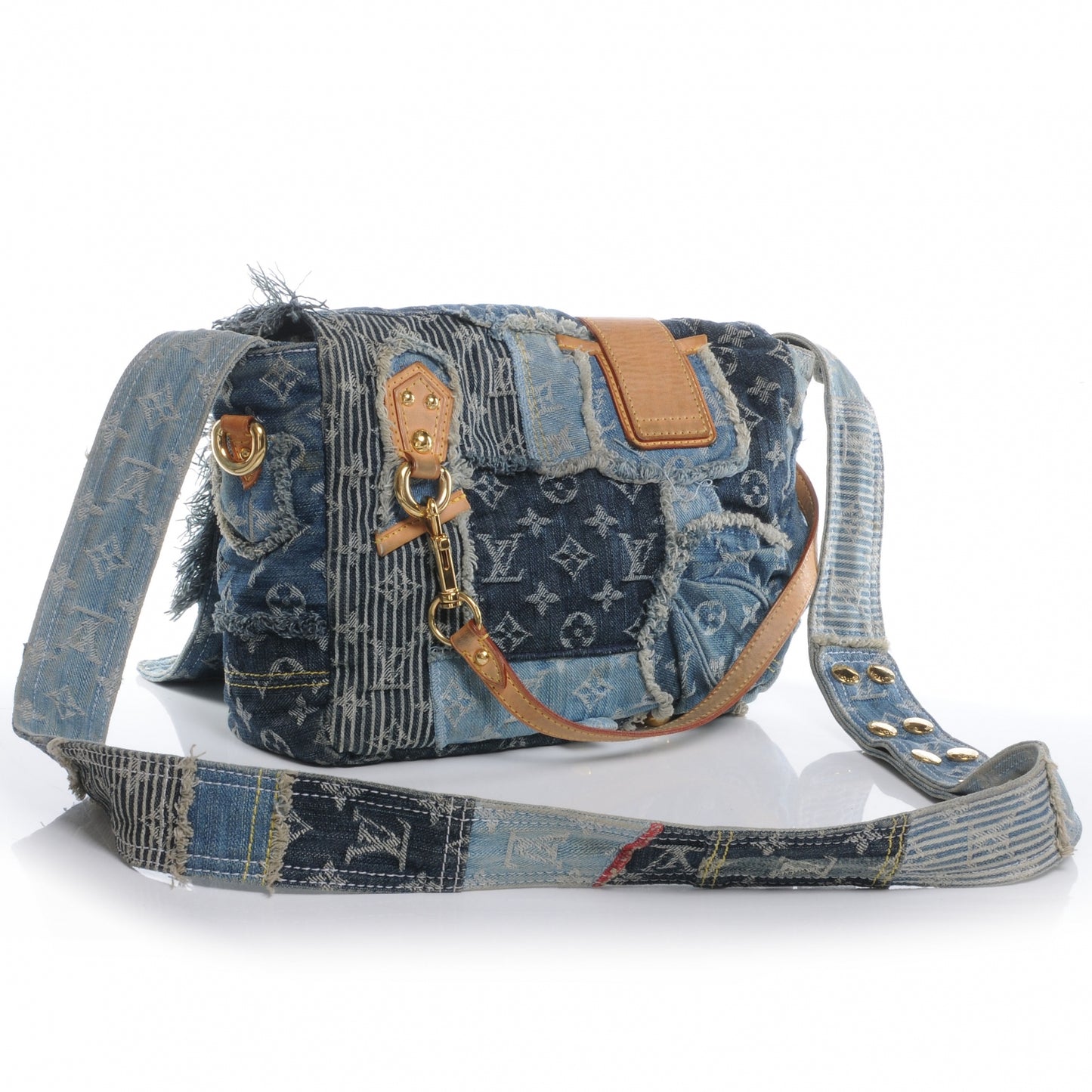 Denim Patchwork Posty Messenger Bag Blue