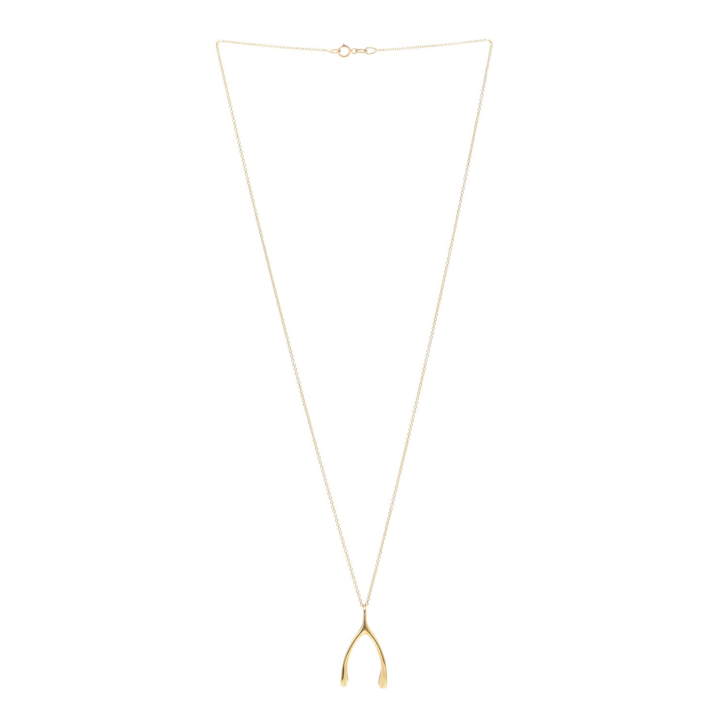 18K Yellow Gold Wishbone Pendant Necklace