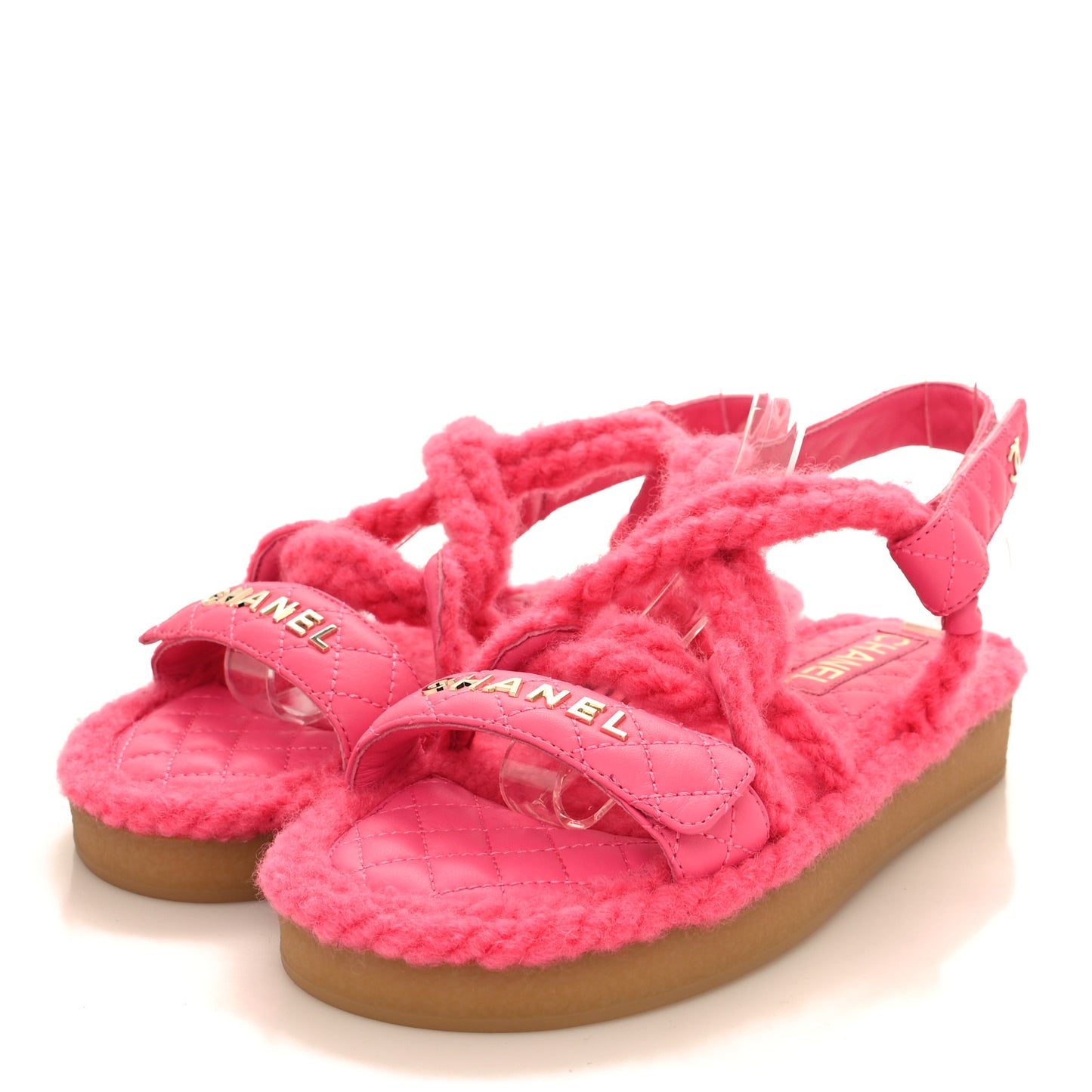 Cord Lambskin Quilted Logo Sandals 38 Pink