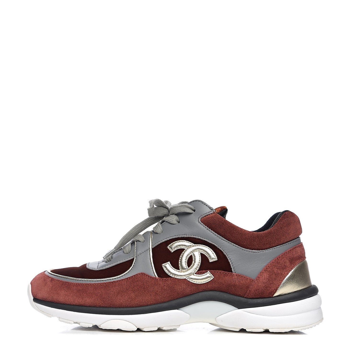Suede Velvet Lambskin CC Sneakers 40 Burgundy Grey