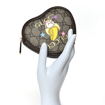 Gucci X BNF GG Supreme Monogram Textured Dollar Calfskin Bananya Print Heart Coin Purse Beige Ebony Multicolor New Acero 2 of 8