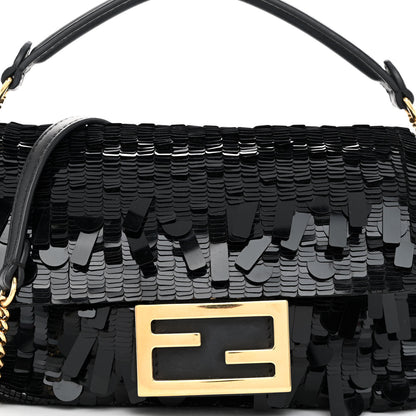 Fendi Sequin Paillettes Vitello Grace Sex and the City Mini Baguette Black 8 of 11