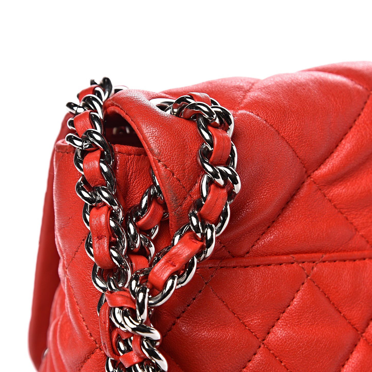 Washed Lambskin Quilted Maxi Chain Around Flap Red