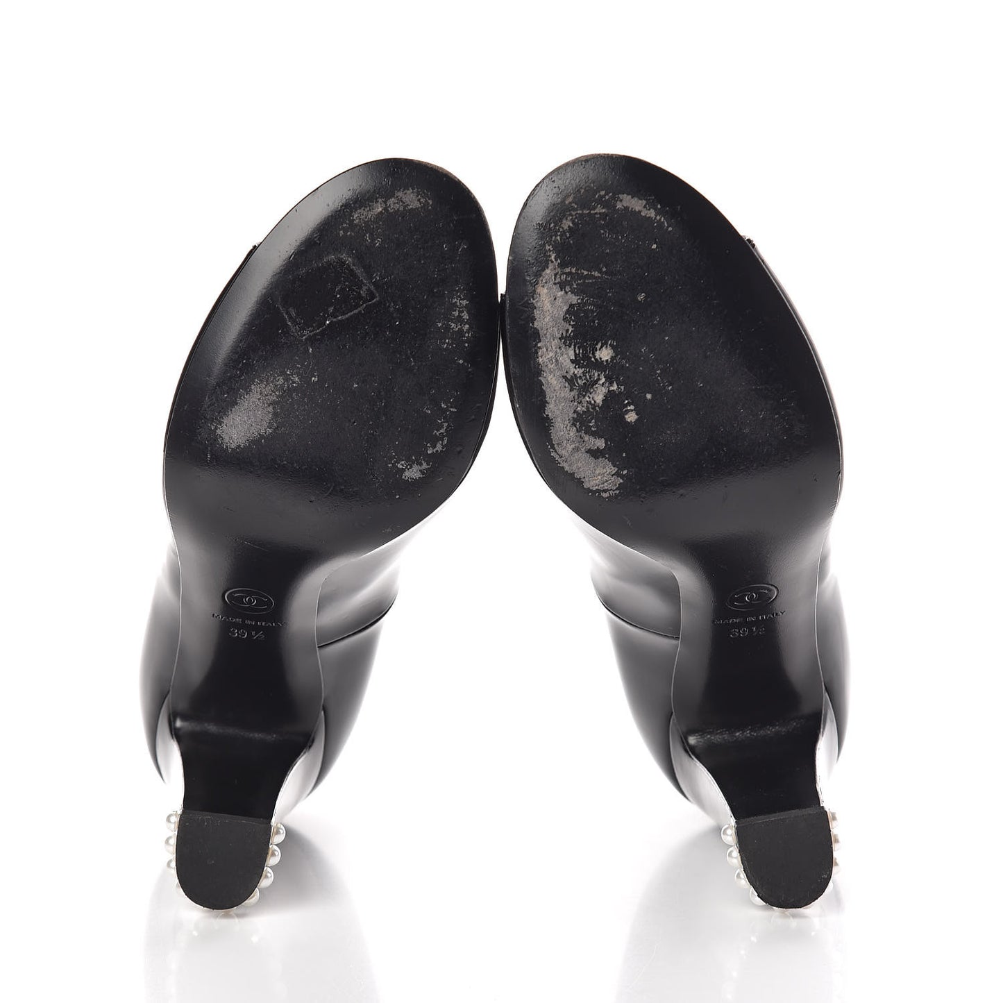 Patent Calfskin Pearl CC Open Toe Pumps 39.5 Black