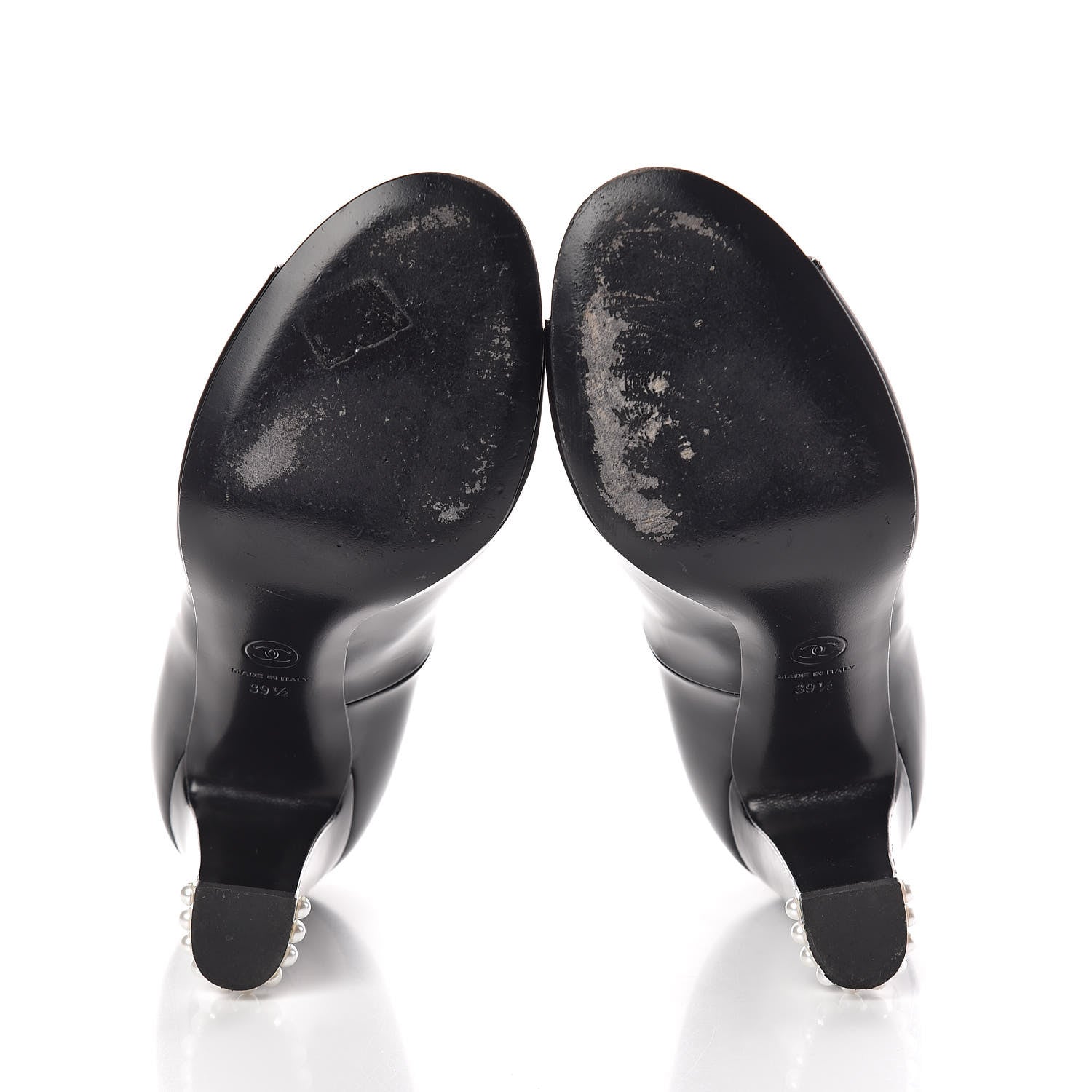 Chanel Patent Calfskin Pearl CC Open Toe Pumps 39.5 Black 7 of 8
