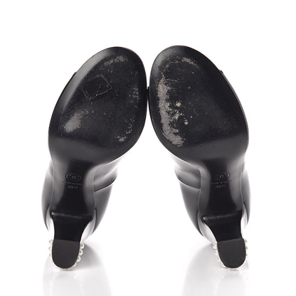 Chanel Patent Calfskin Pearl CC Open Toe Pumps 39.5 Black 7 of 8