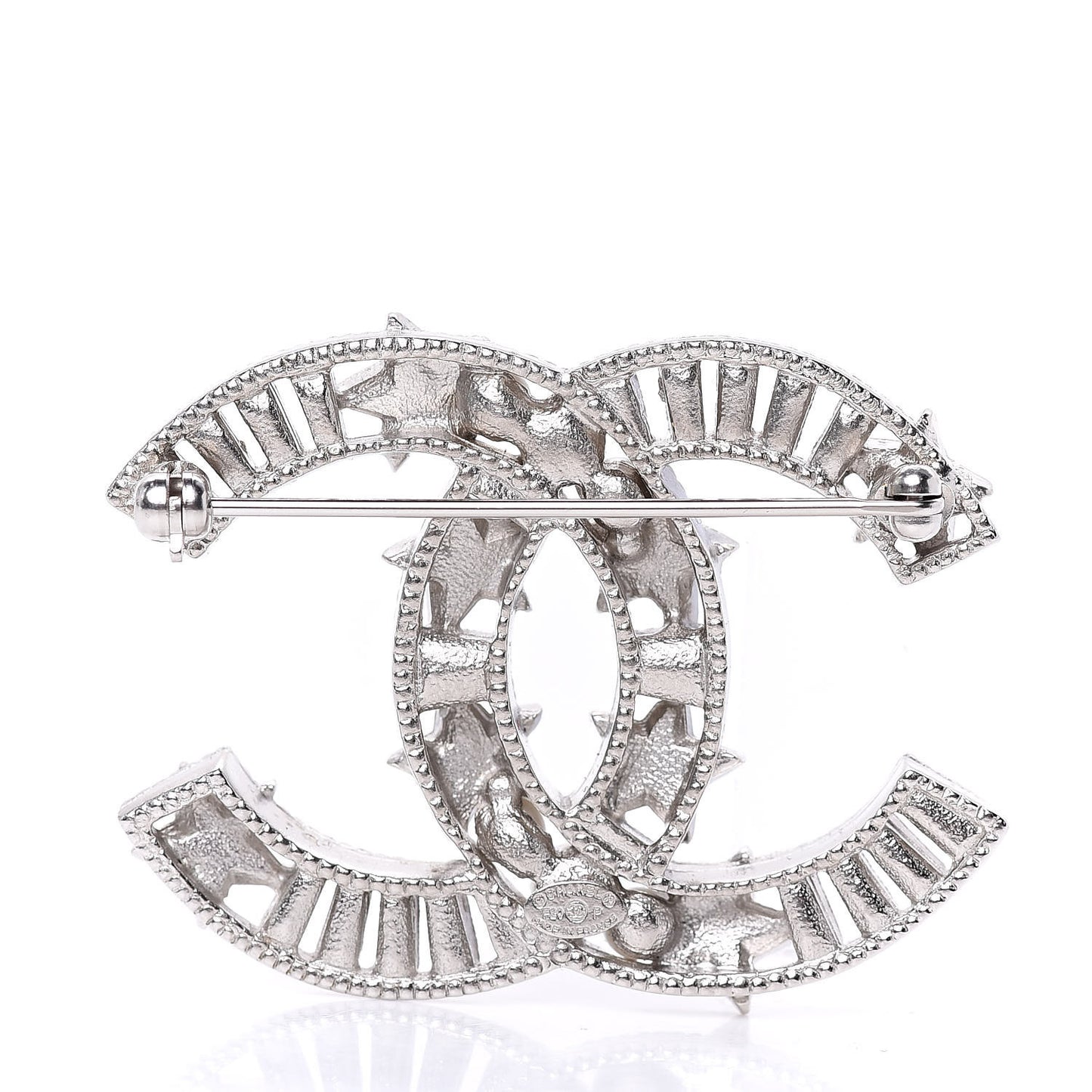 Crystal Pearl CC Star Coco Flapper Brooch Silver