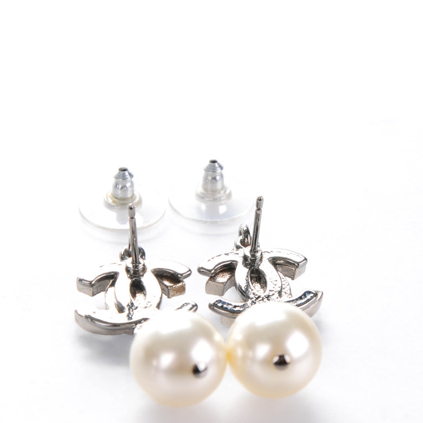 Crystal Pearl CC Drop Earrings Silver