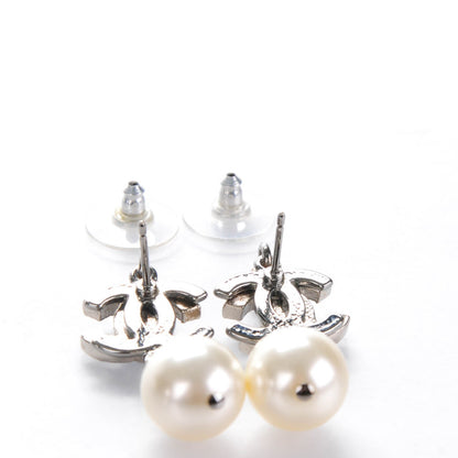 Chanel Crystal Pearl CC Drop Earrings Silver 3 of 5
