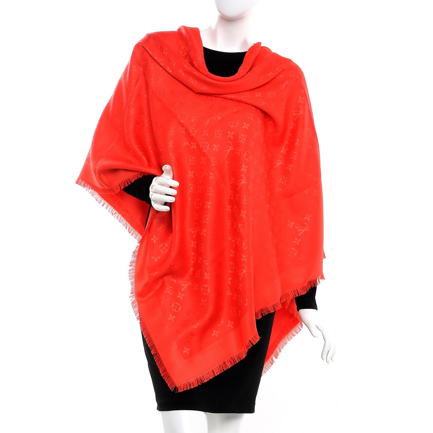 Silk Wool Monogram Shawl Coquelicot