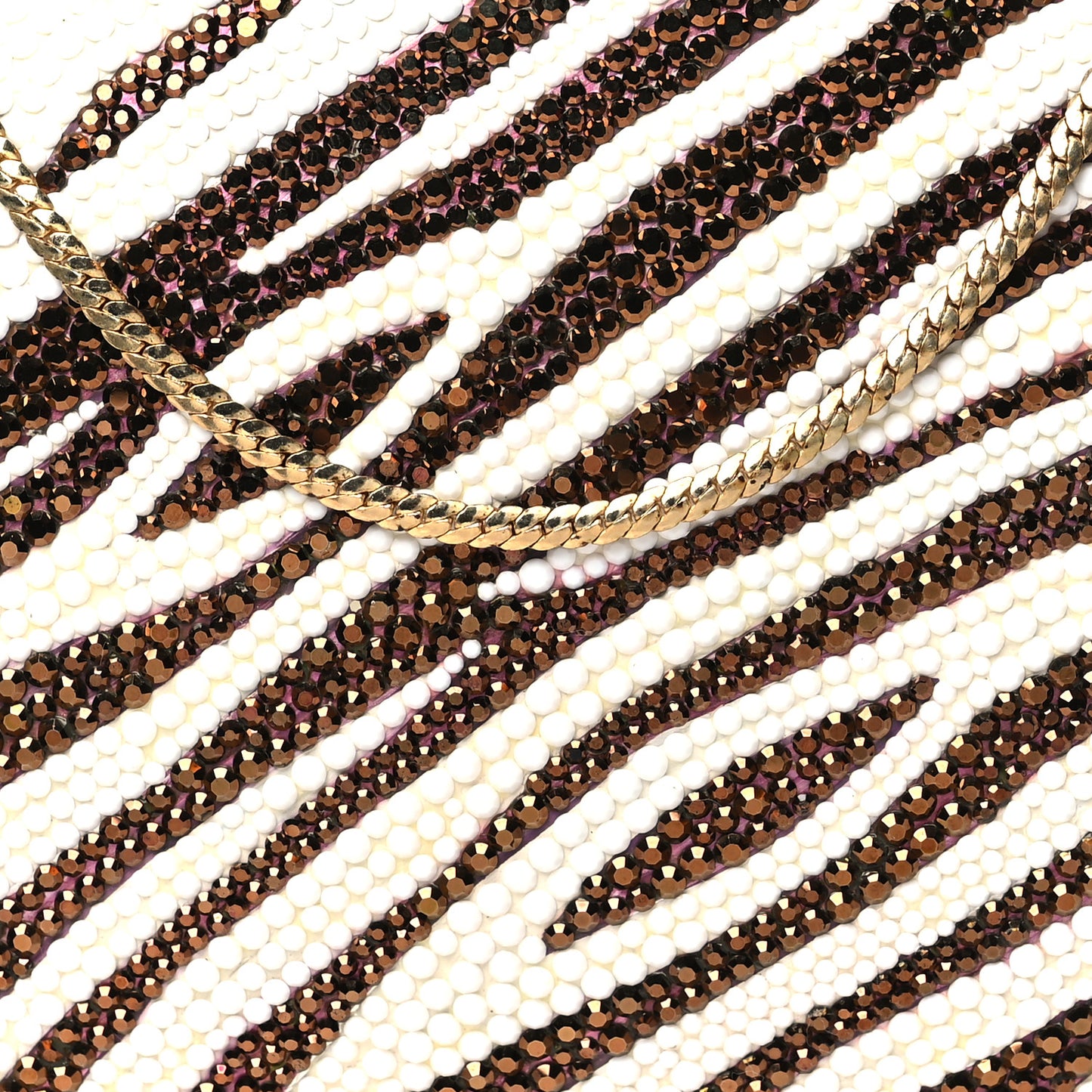 Swarovski Crystal Zebra Minaudiere Clutch Brown White Gold
