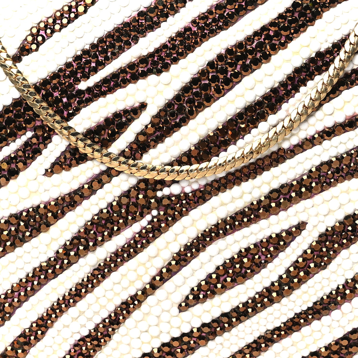 Judith Leiber Swarovski Crystal Zebra Minaudiere Clutch Brown White Gold 8 of 10