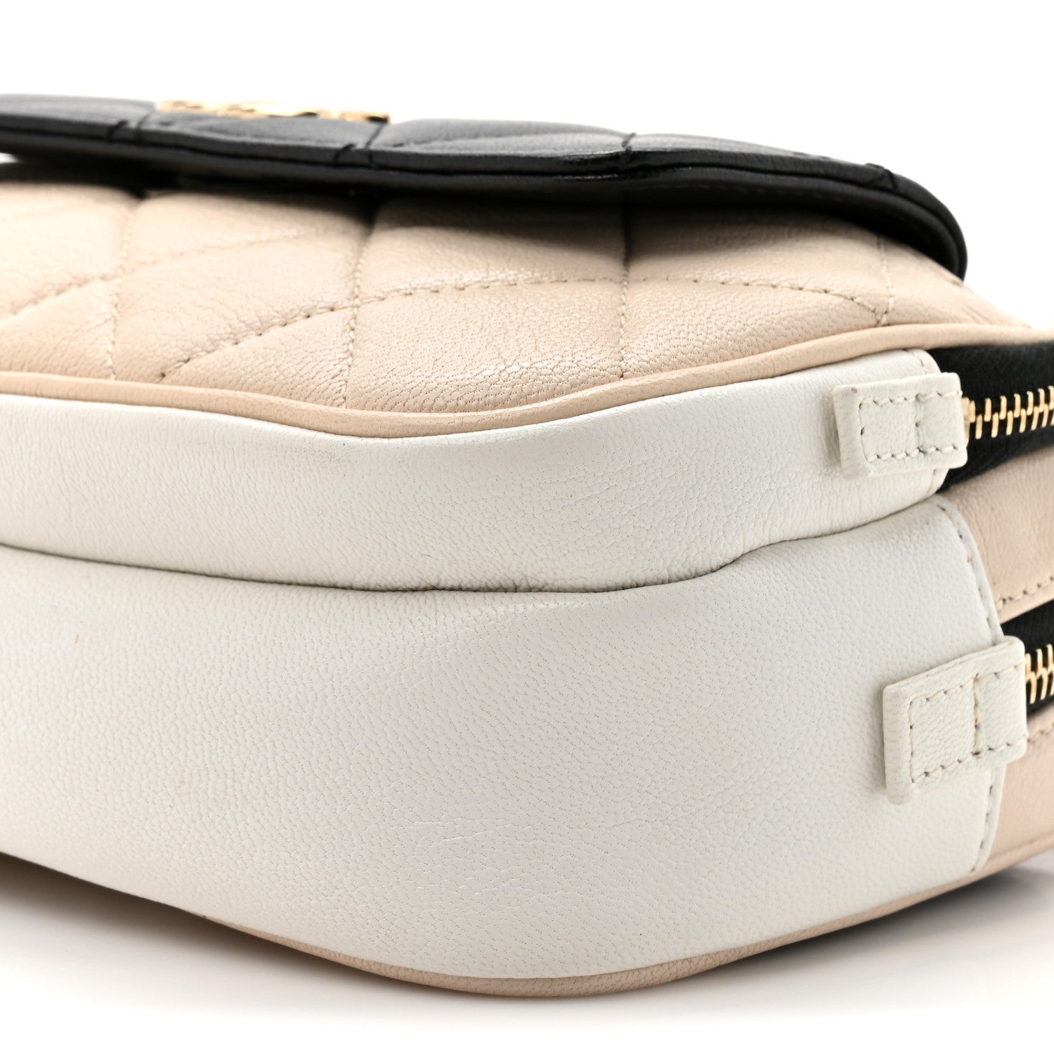 Chanel Goatskin Quilted Waist Bag Beige White Black 10 of 12
