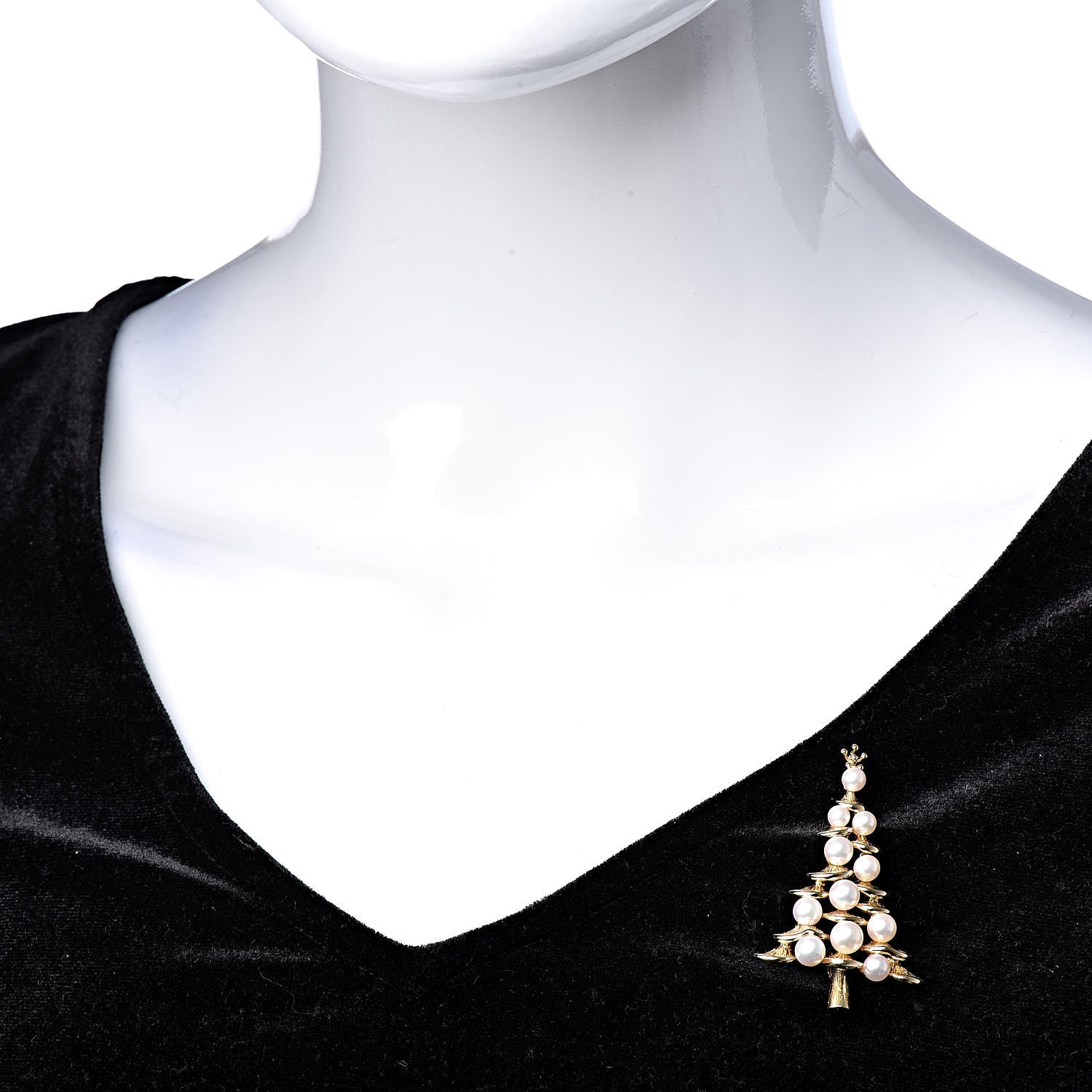 Mikimoto 18K Yellow Gold Akoya Pearl 3.5-5.5mm Christmas Tree Pendant Brooch 2 of 4