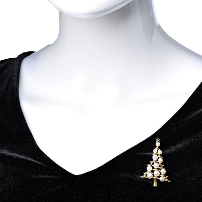 Mikimoto 18K Yellow Gold Akoya Pearl 3.5-5.5mm Christmas Tree Pendant Brooch 2 of 4