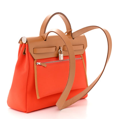 Hermes Vache Hunter Toile Herbag Zip Retourne 31 PM Capucine Fauve 4 of 12