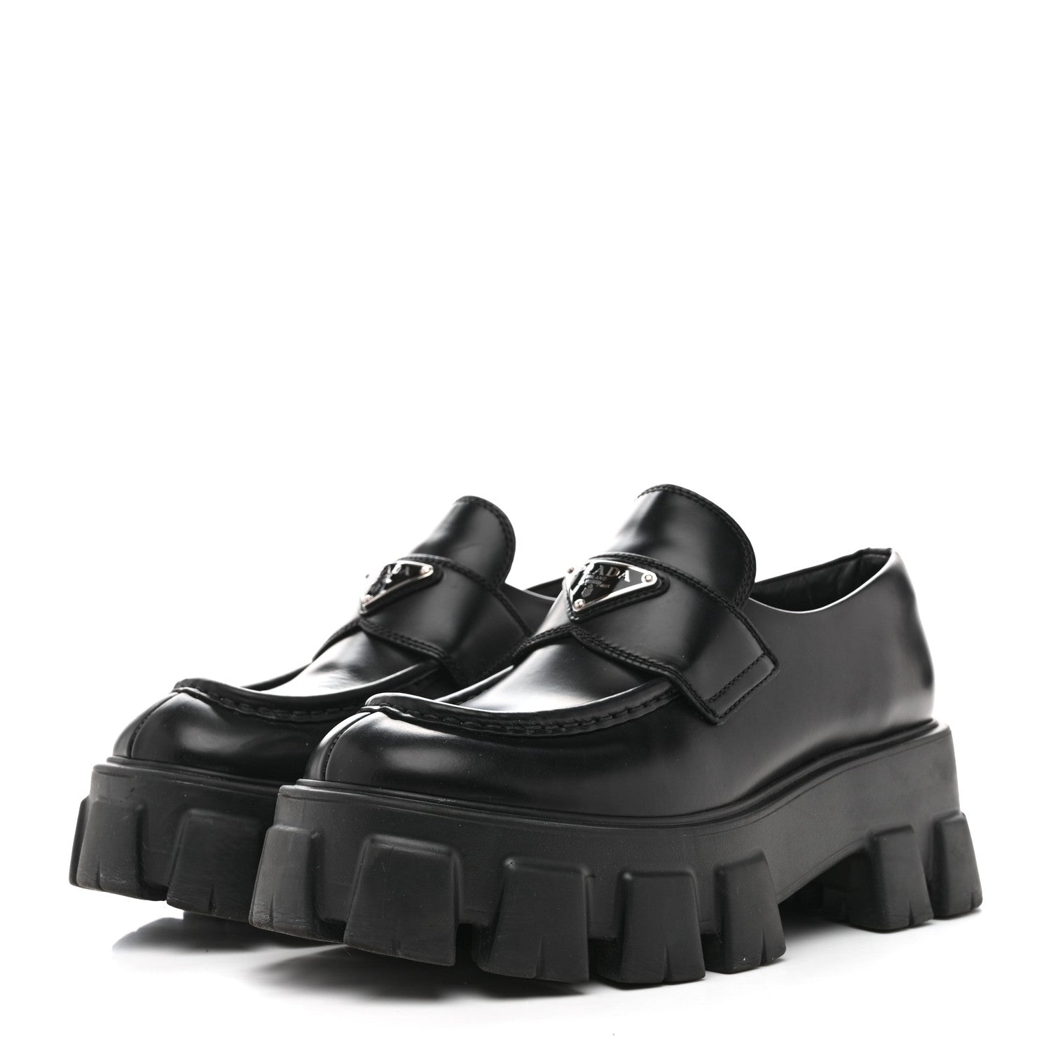 Prada Spazzolato Rois Metal Triangle Logo Monolith 55mm Loafers 38.5 Black 37.5 Black 4 of 11