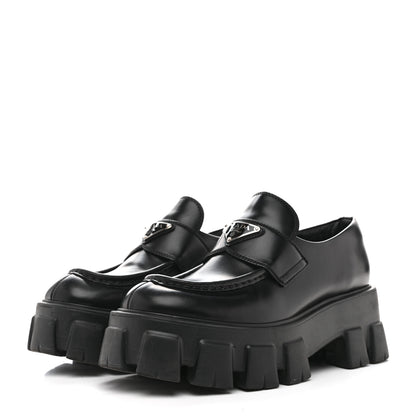 Prada Spazzolato Rois Metal Triangle Logo Monolith 55mm Loafers 38.5 Black 37.5 Black 4 of 11