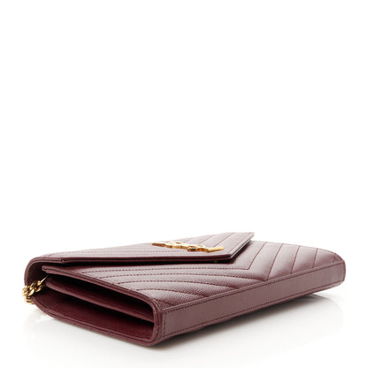 Saint Laurent Grain De Poudre Matelasse Chevron Monogram Chain Wallet Rouge Legion 4 of 11