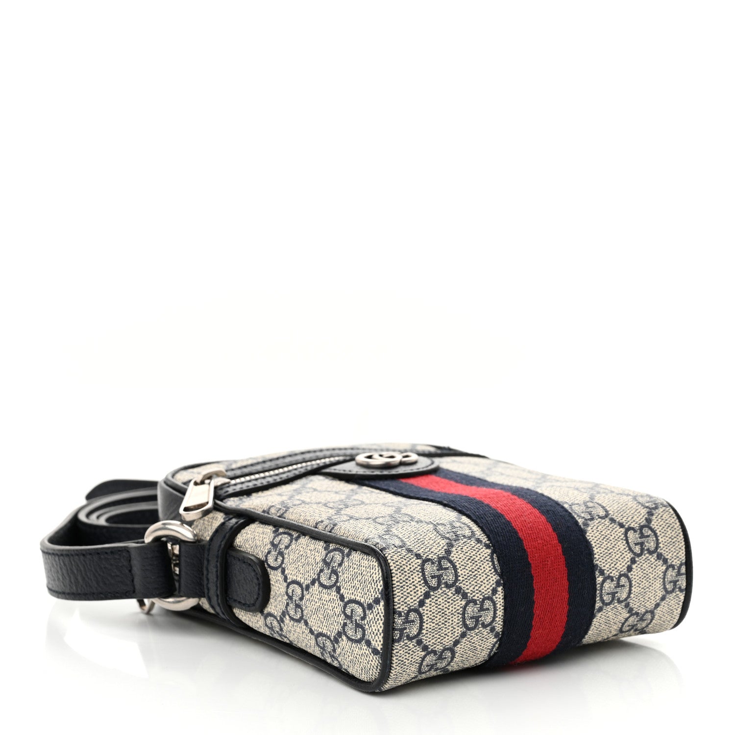 Gucci GG Supreme Monogram Textured Calfskin Web Mini Ophidia Messenger Beige Blue 4 of 10