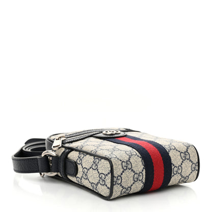 Gucci GG Supreme Monogram Textured Calfskin Web Mini Ophidia Messenger Beige Blue 4 of 10