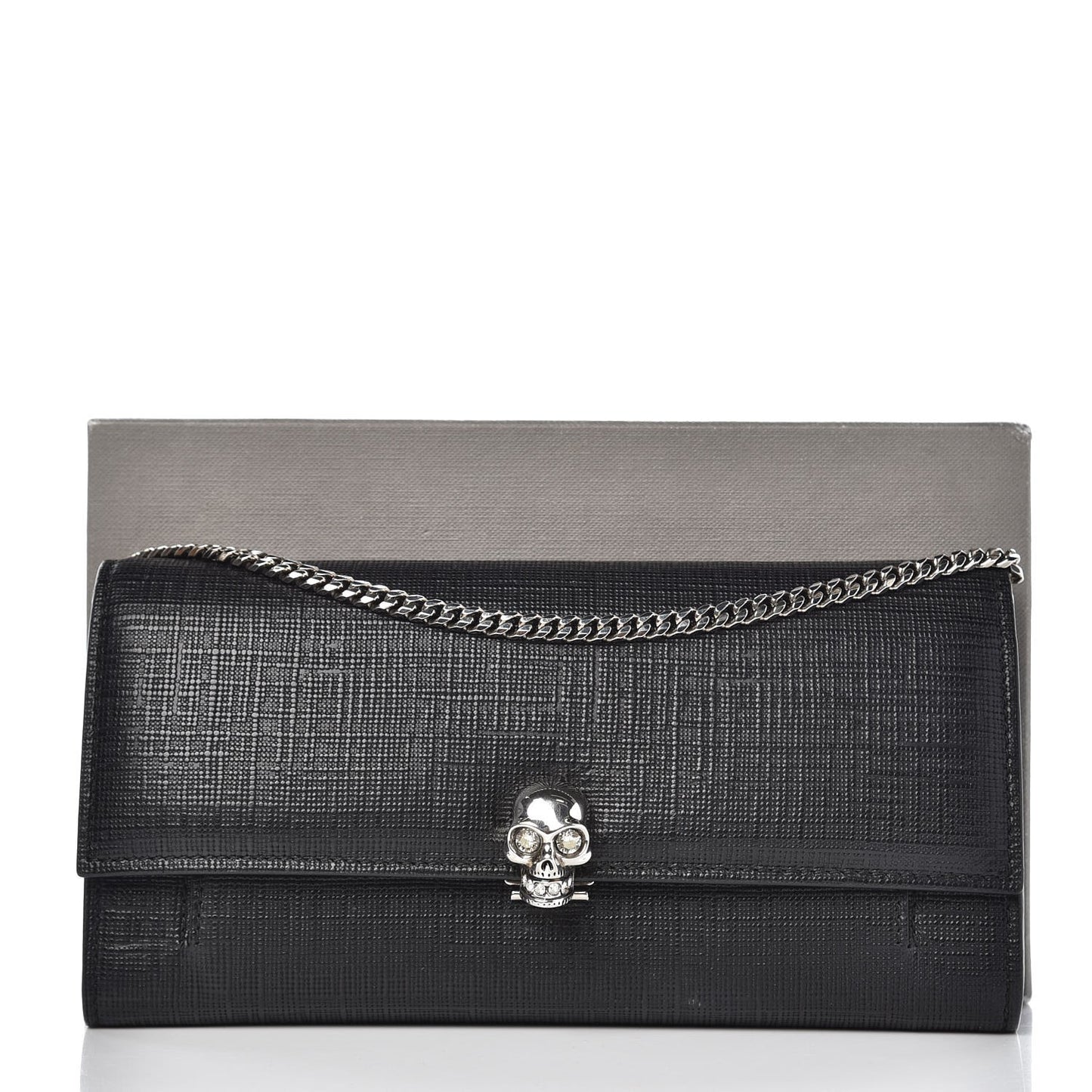 Calfskin Skull Wallet on Chain Black