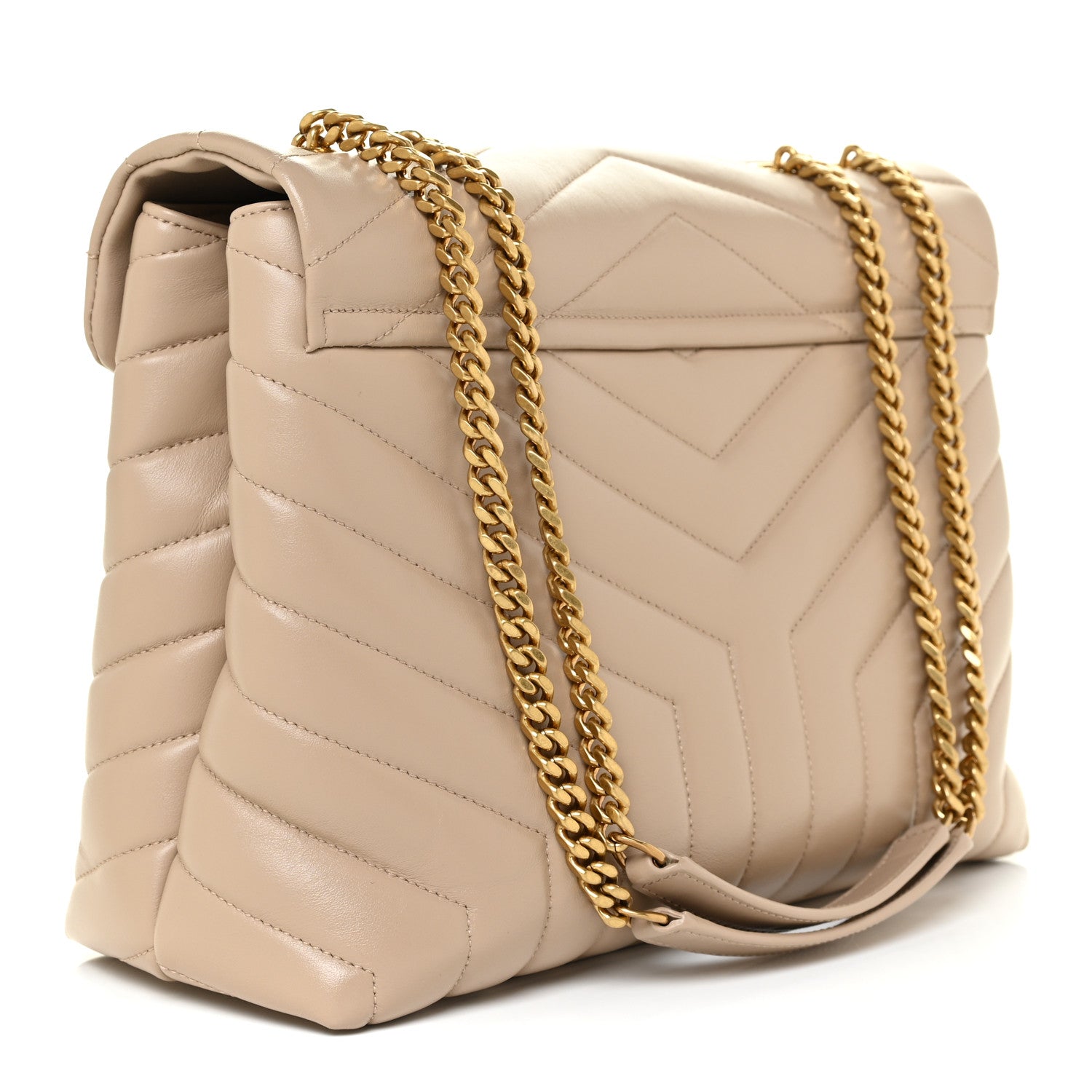 Saint Laurent Calfskin Y Quilted Monogram Medium Loulou Chain Satchel Dark Beige 3 of 15