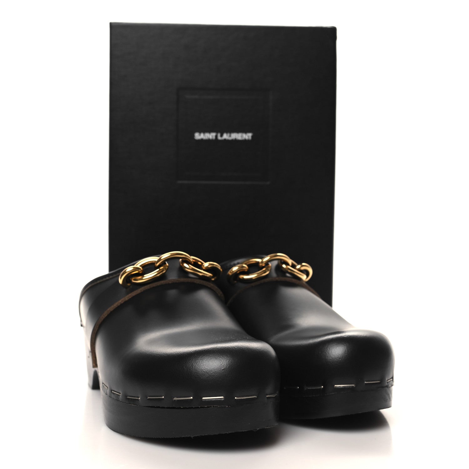 Saint Laurent Smooth Calfskin Le Maillon Clogs 38.5 Black 9 of 9