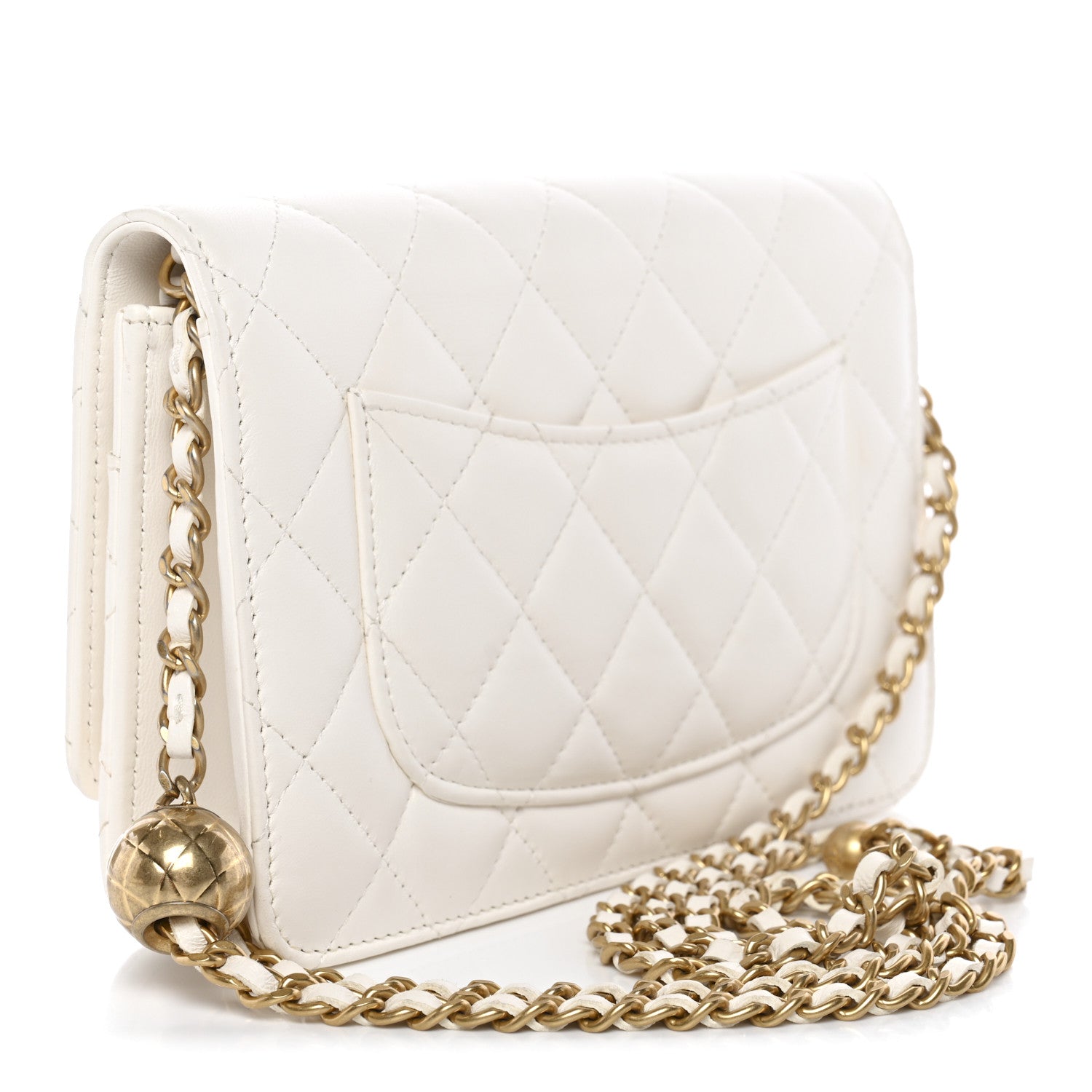 Chanel Lambskin Quilted CC Pearl Crush Wallet on Chain WOC White 3 of 13