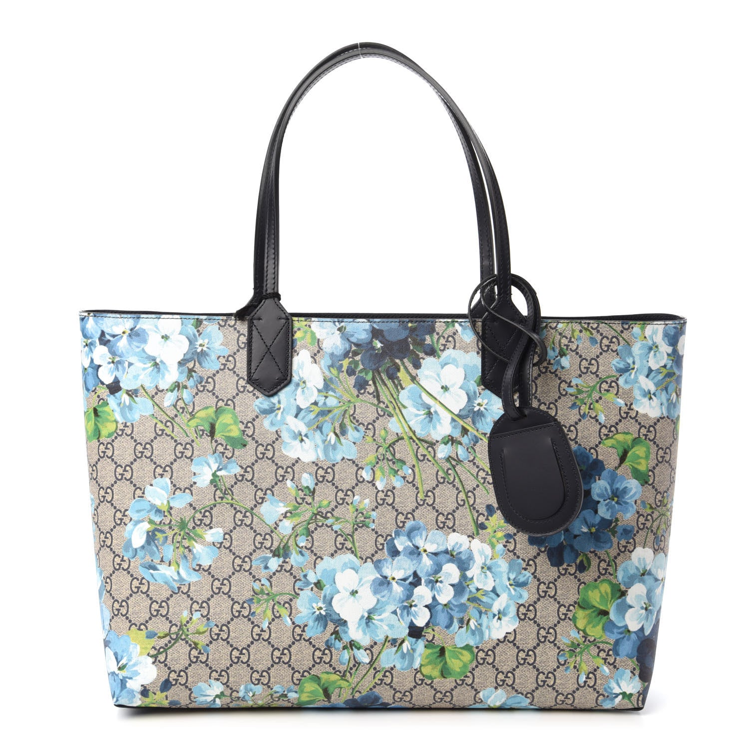 Gucci GG Supreme Monogram Blooms Medium Reversible Tote Beige Blue Navy 1 of 15