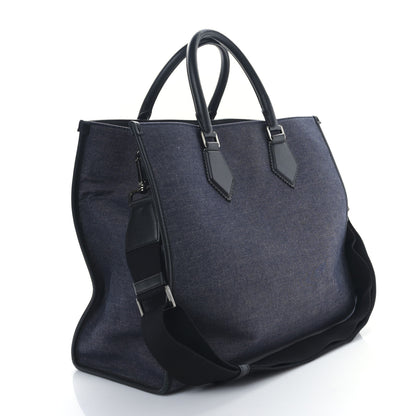 Dolce & Gabbana Canvas Calfskin Embroidered Logo Large Edge Shopper Tote Blue 3 of 8